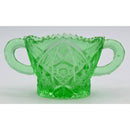 Lot of 3: Green Depression Glass Cream, Sugar, and Covered Dish