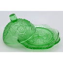 Lot of 3: Green Depression Glass Cream, Sugar, and Covered Dish