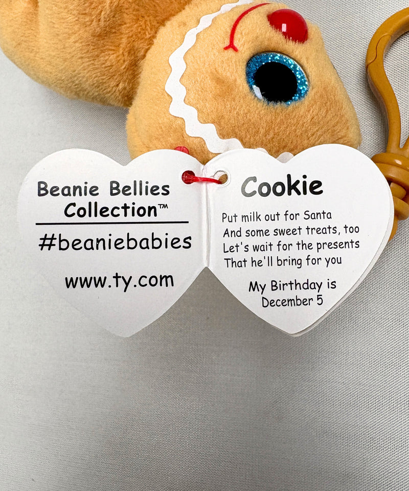 Ty Beanie Bellies (Key Clip) - Cookie the Gingerbread Man, Glitter Eyes, Christmas Holiday