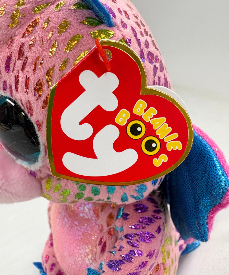 Ty Beanie Boos - Flint the Pink Dragon, Glitter Eyes