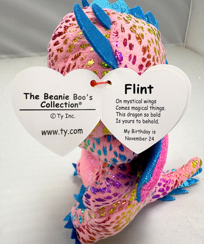 Ty Beanie Boos - Flint the Pink Dragon, Glitter Eyes