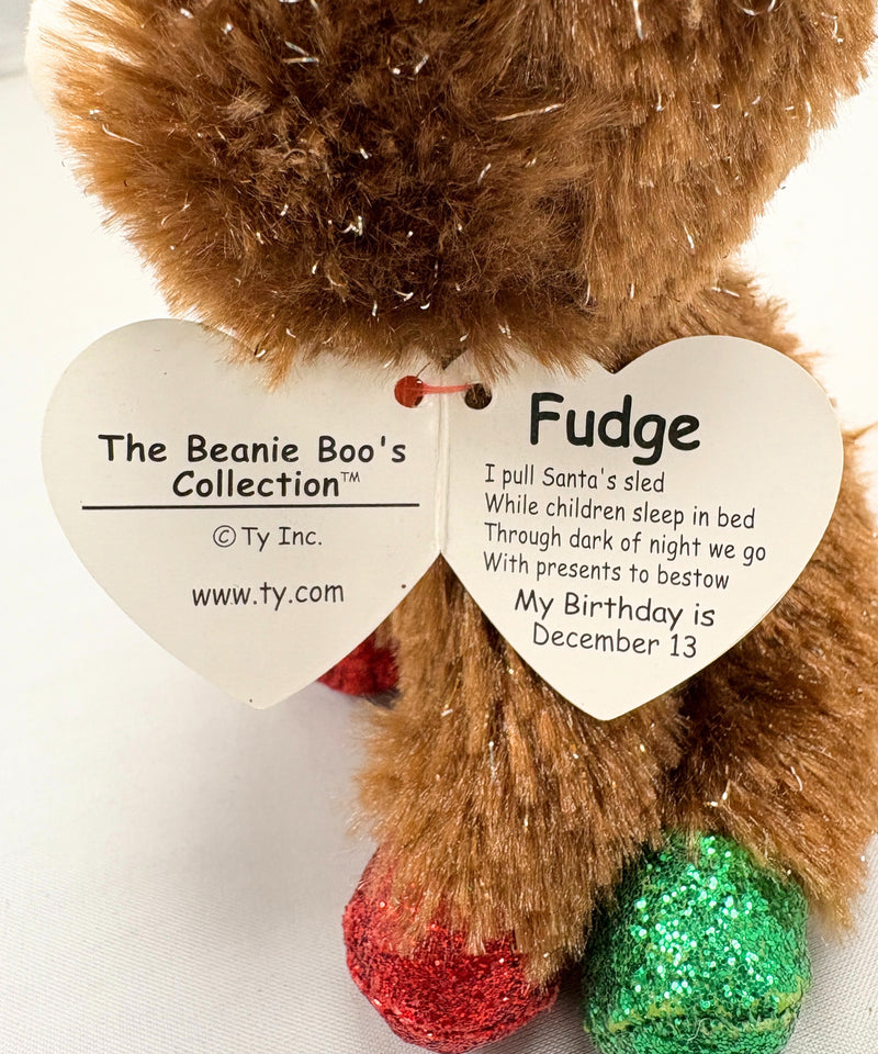 Ty Beanie Boos - Fudge the Reindeer, Glitter Eyes, Christmas