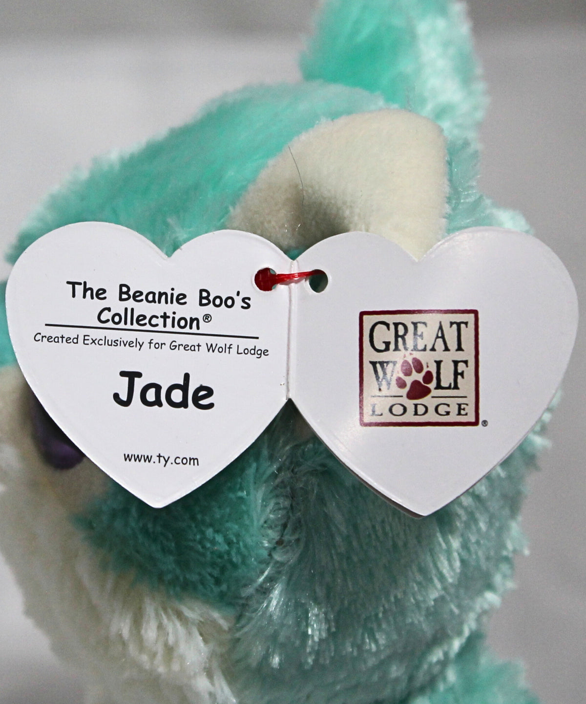 Ty Beanie Boos- Jade the Turqouise Wolf, Glitter Eyes, Great Wolf Lodg