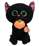 Ty Beanie Boos -  Potion the Black & Purple Cat with a Pumpkin, Medium (9.75"), Glitter Eyes