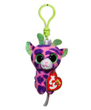 Ty Beanie Boos (Plastic Key Clip) - Gilbert the Pink & Purple Giraffe, Glitter Eyes