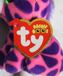 Ty Beanie Boos (Plastic Key Clip) - Gilbert the Pink & Purple Giraffe, Glitter Eyes