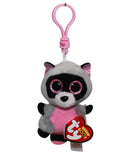Ty Beanie Boos (Plastic Key Clip) - Rocco the Pink & Gray Raccoon, Glitter Eyes