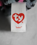 Ty Beanie Boos (Plastic Key Clip) - Tasha the Gray & Pink Leopard, Glitter Eyes