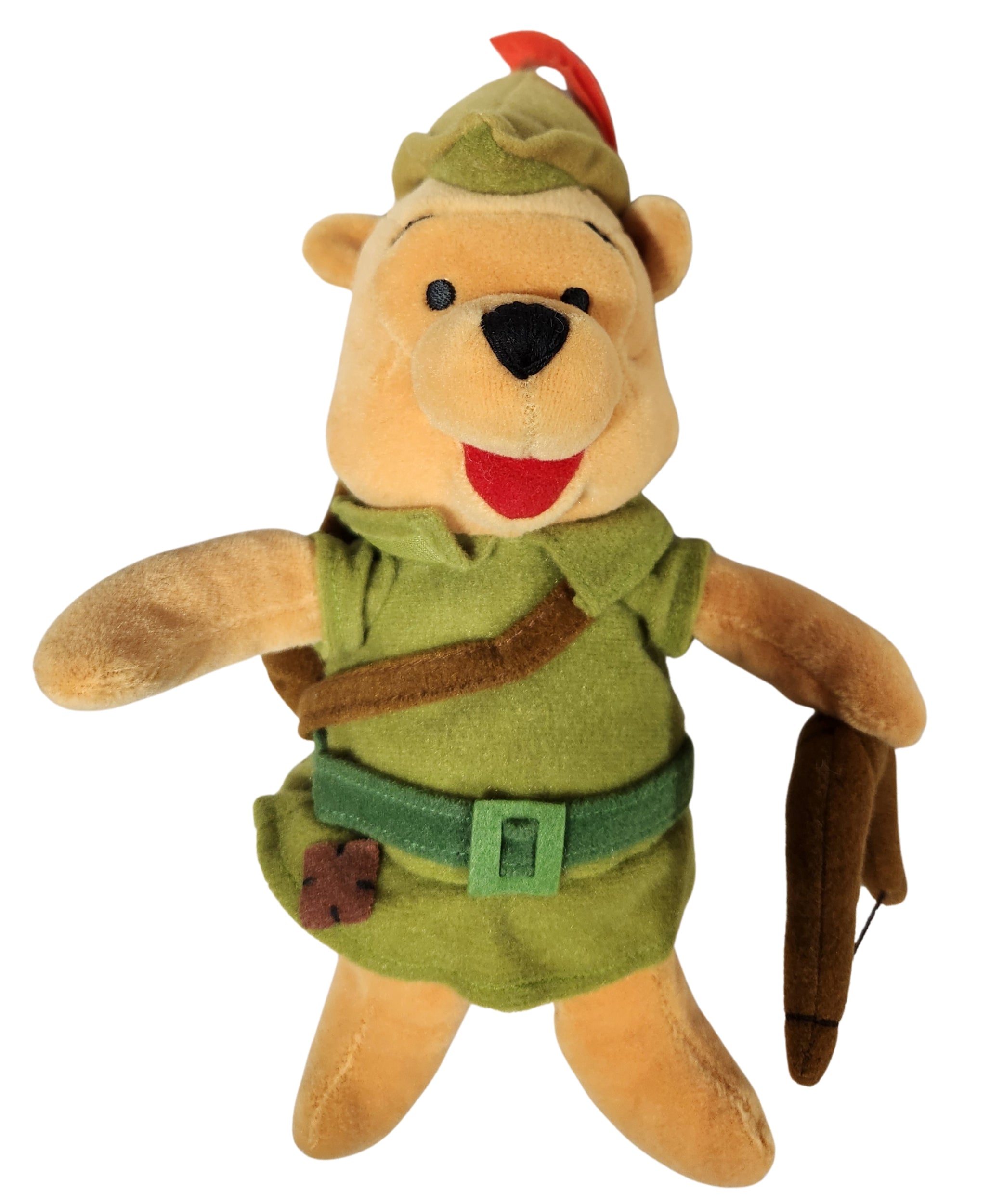 Robin Hood Pooh, Vintage Disney Plush, Red Feather, Winnie the Pooh, 9"