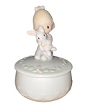 Precious Moments Trinket Box E-9281, Jesus Loves Me Girl with Bunny