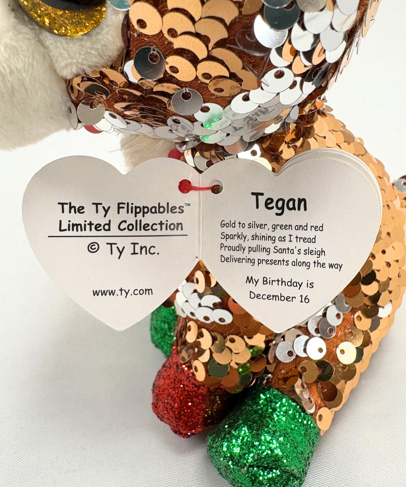 Ty Flippables Sequin Plush - Tegan the Reindeer, Regular, Glitter Eyes, Christmas