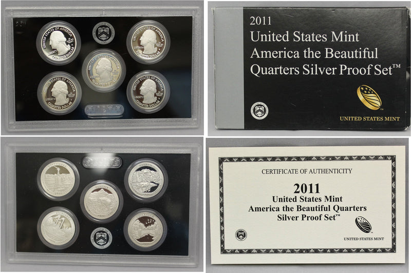 2011 America the Beautiful Quarter Proof Set 90% Silver (OGP) 5 coins