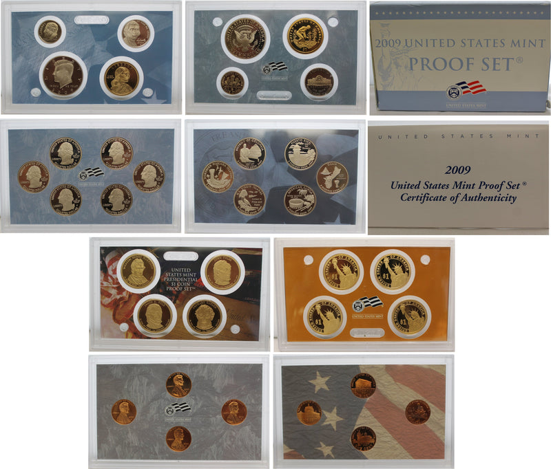 2009 Proof set 10 Pack CN-Clad Kennedy, Presidential Dollar, State quarters OGP 180 coins