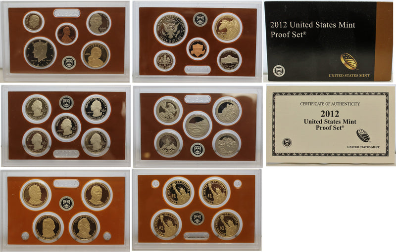 2012 Proof set 10 Pack CN-Clad Kennedy, Presidential Dollar, State quarters OGP 140 coins