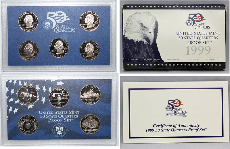 1999 State Quarter Proof Set CN-Clad (OGP) 5 coins