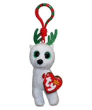 Ty Beanie Baby (Plastic Key Clip) - Peppermint the White Reindeer