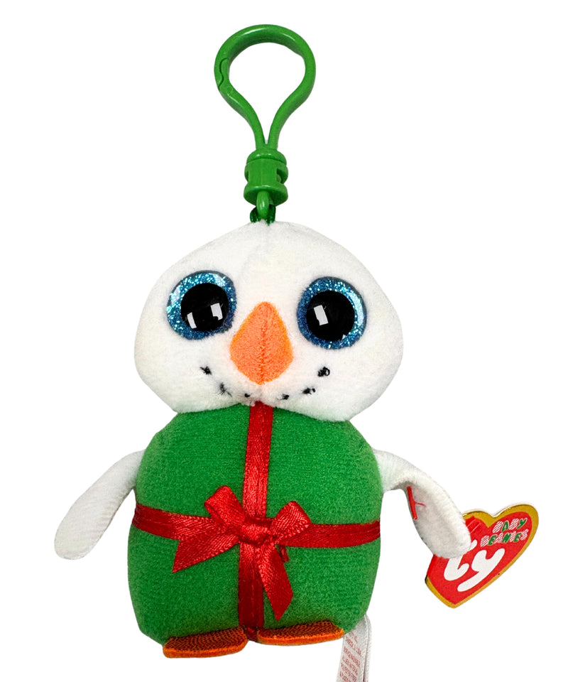 Ty Beanie Baby (Plastic Key Clip) - Shivers the Snowman, Glitter Eyes, Winter holidays,Christmas
