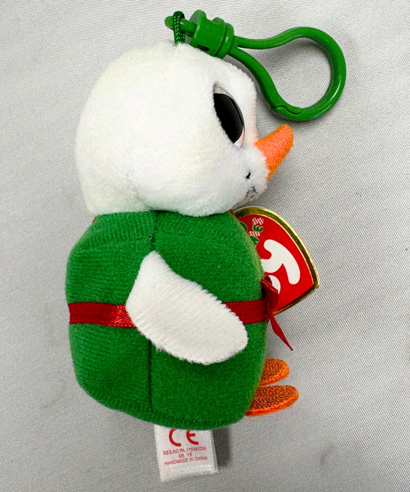 Ty Beanie Baby (Plastic Key Clip) - Shivers the Snowman, Glitter Eyes, Winter holidays,Christmas