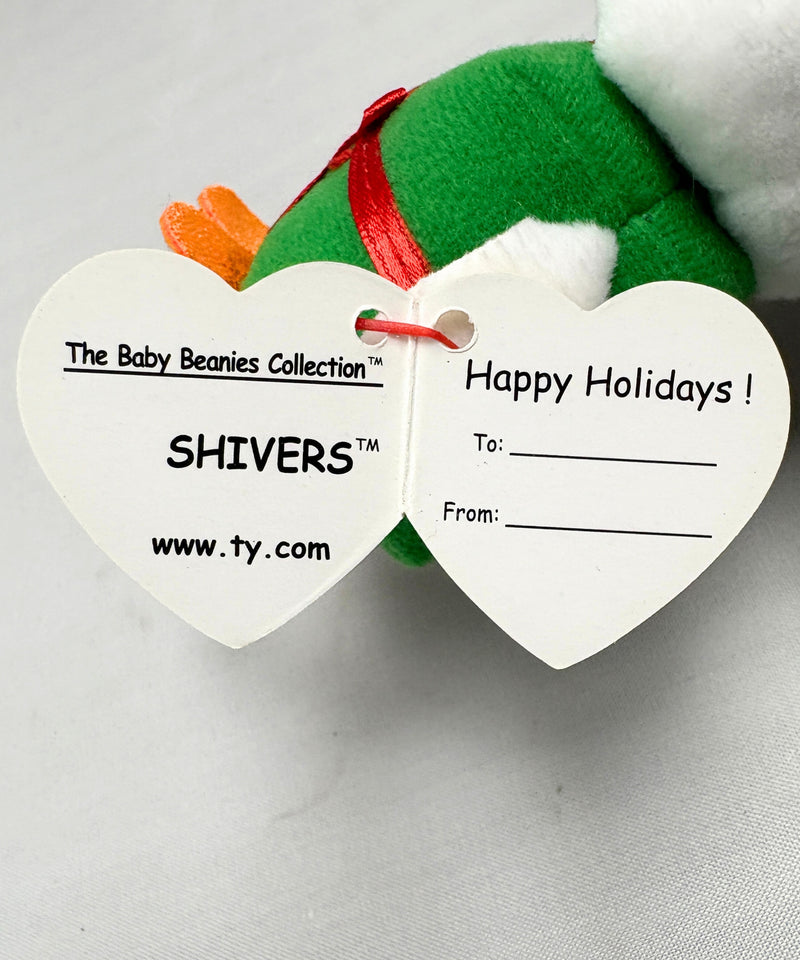 Ty Beanie Baby (Plastic Key Clip) - Shivers the Snowman, Glitter Eyes, Winter holidays,Christmas