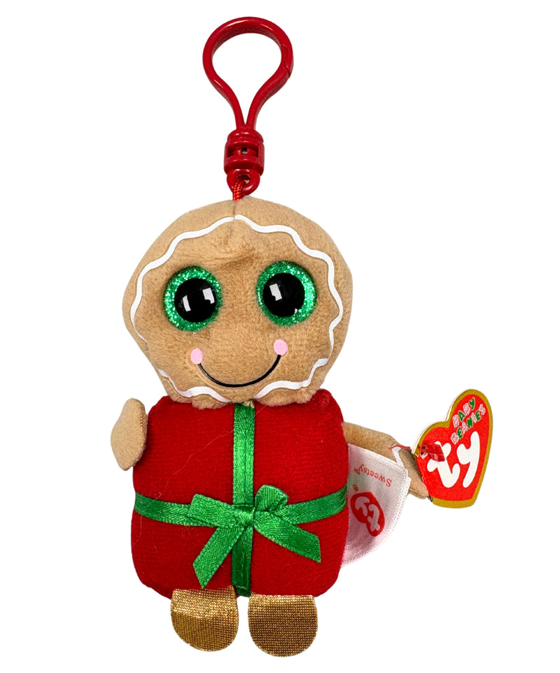 Ty Beanie Baby (Plastic Key Clip) - Sweetsy the Gingerbread Man, Glitter Eyes, Winter holidays,Christmas