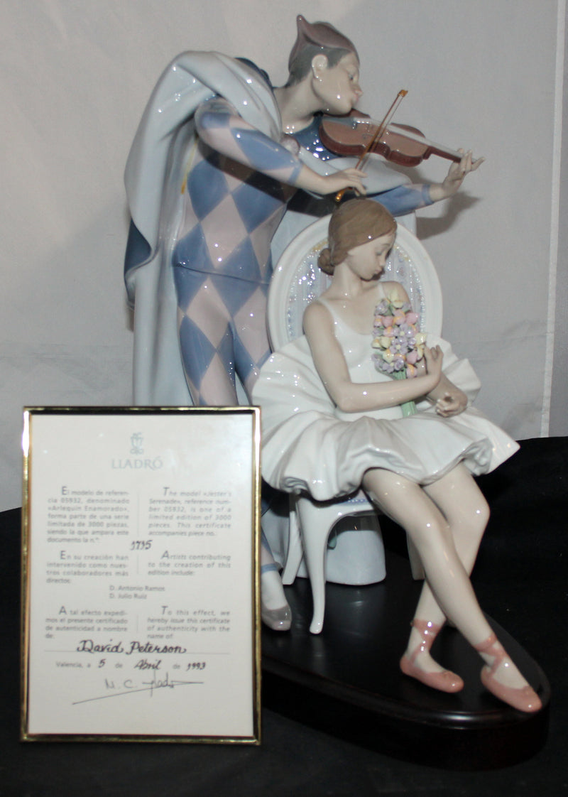 Lladro Figurine: 5932 Jester Serenade With Certification - As Is