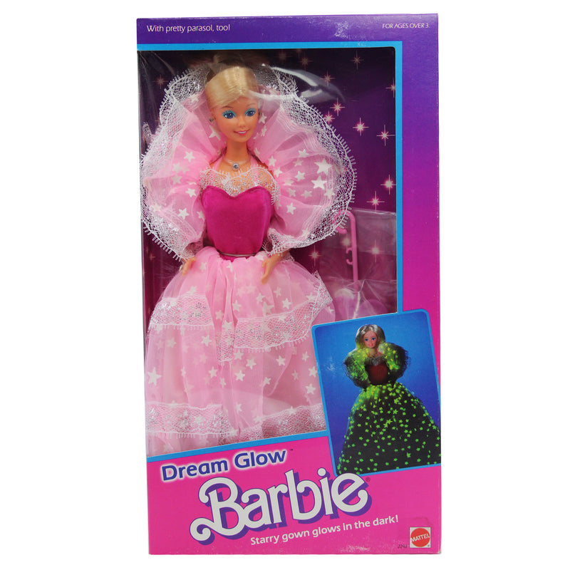 barbie pink dress glowing stars Barbie 1985 Barbie With Glow In The Dark Stars On Dress Barbie 1985 Dream Glow Doll