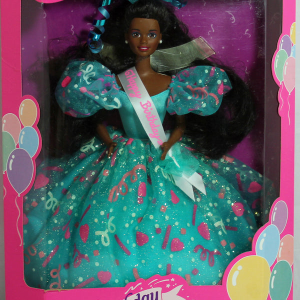 black barbie doll blue dress 1993 Birthday Barbie (11334)