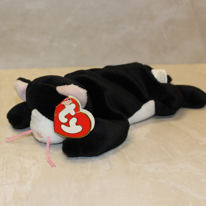 Ty Beanie Baby: Zip the Cat | Tags: Creased 3-1 | White Face
