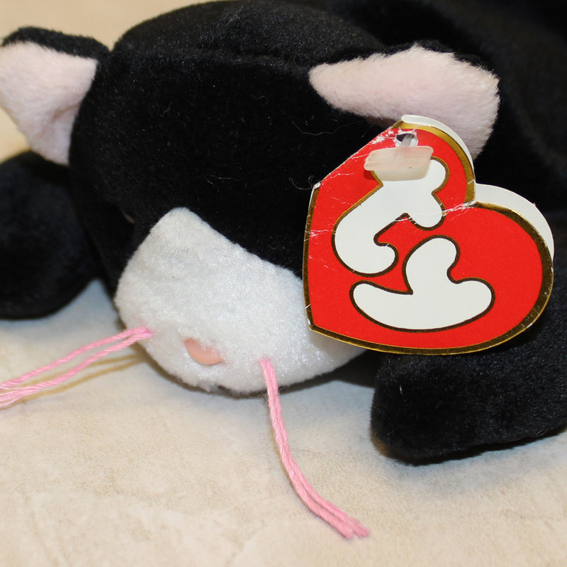 Ty Beanie Baby: Zip the Cat | Tags: Creased 3-1 | White Face