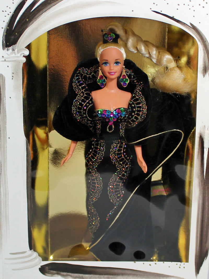 barbie black sparkly dress Margot Robbie Channels 1960s Barbie in Sparkly Black Dress and Gloves at L.A. Premiere