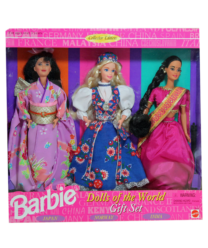 1995 Dolls of the World Gift Set -Japan/Norway/India Barbie (15283)