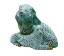 Herend Figurine: 15352 Pair of Lions - Green