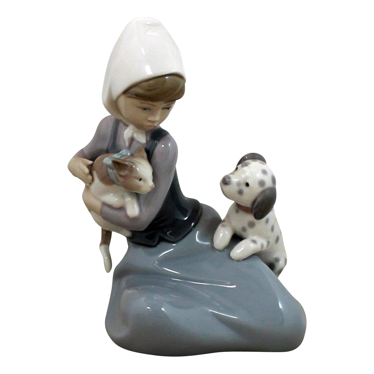 Authentic Vintage Lladro Figurine 5032 Little Friskies Girl with Cat and Dog 7