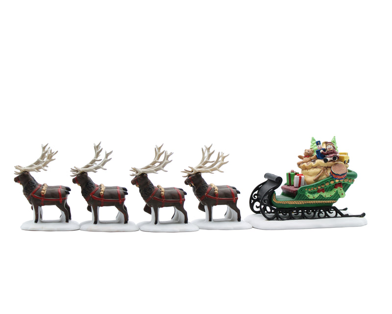 Department 56: 56111 Sleigh & Eight Tiny Reindeer  - Set of 5