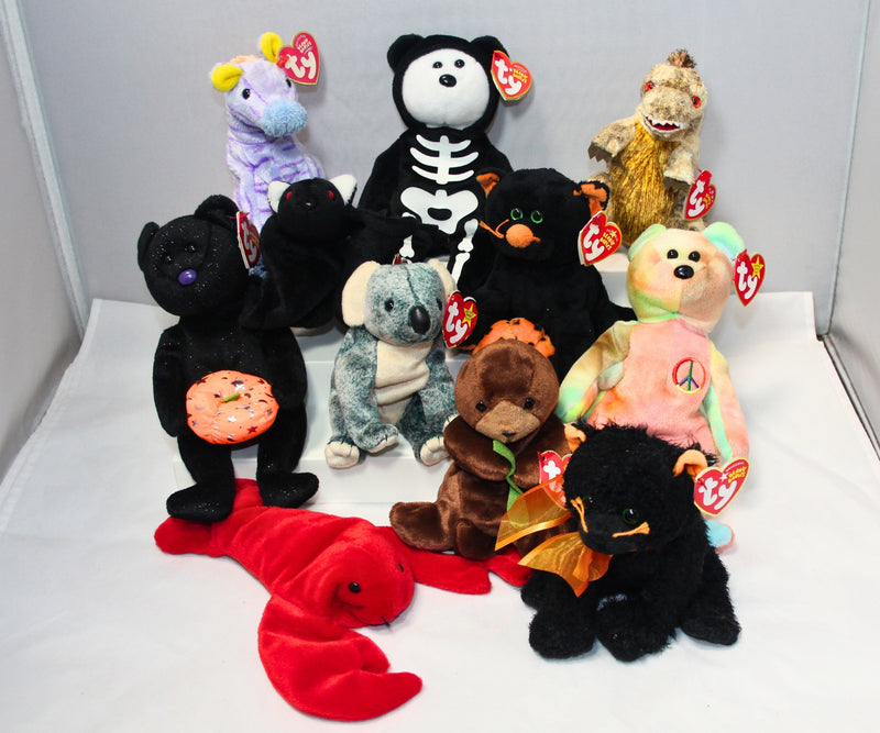 Lot of 11 Beanie Babies | Non-Mint Tags | Halloween, Toothy, Peace & More