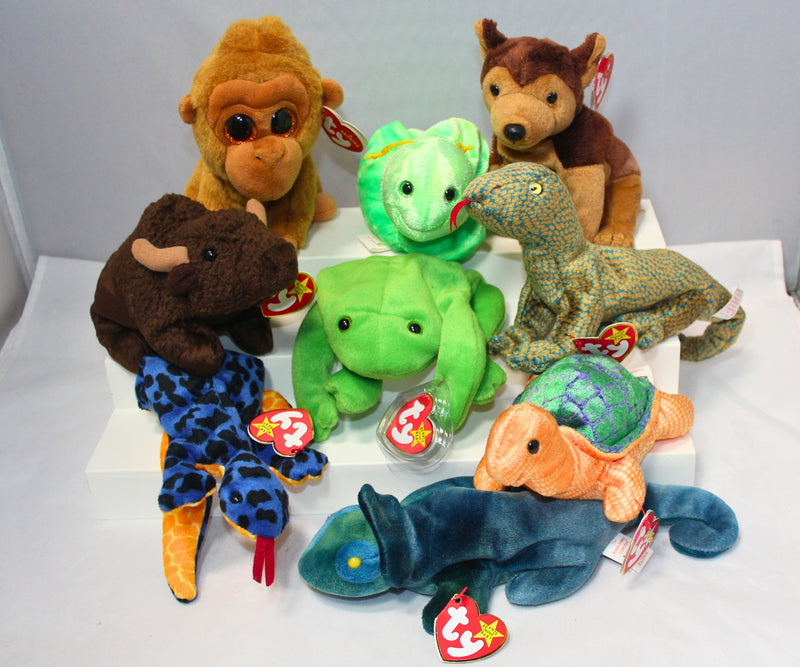 Lot of 9 Beanie Babies | Non-Mint Tags | Turtles, Frogs, Dogs, & More