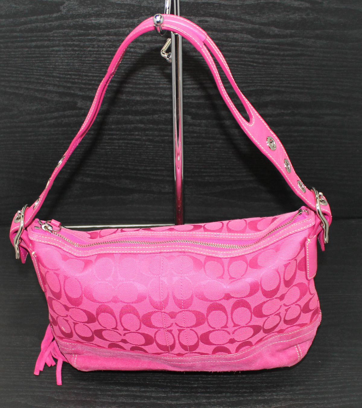 バッグ Coach Pink Signature East West Duffle Vintage Y2K Coach Hot Pink Signature Canvas East/west Duffle