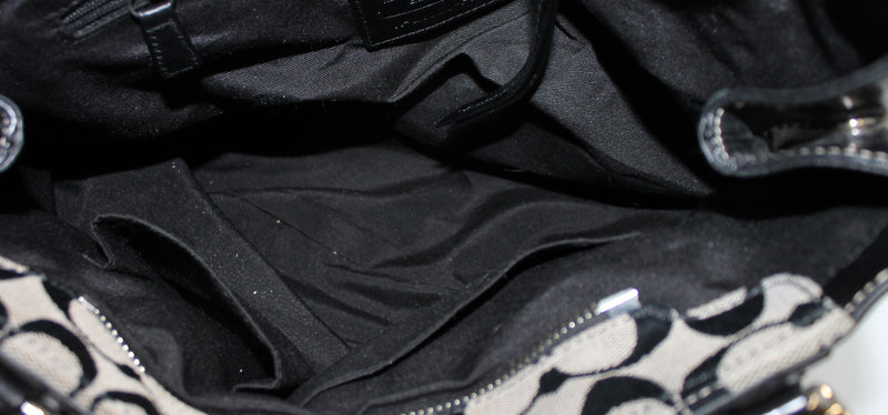 Coach Purse: F15047 Signature Black Pleated Tote Bag