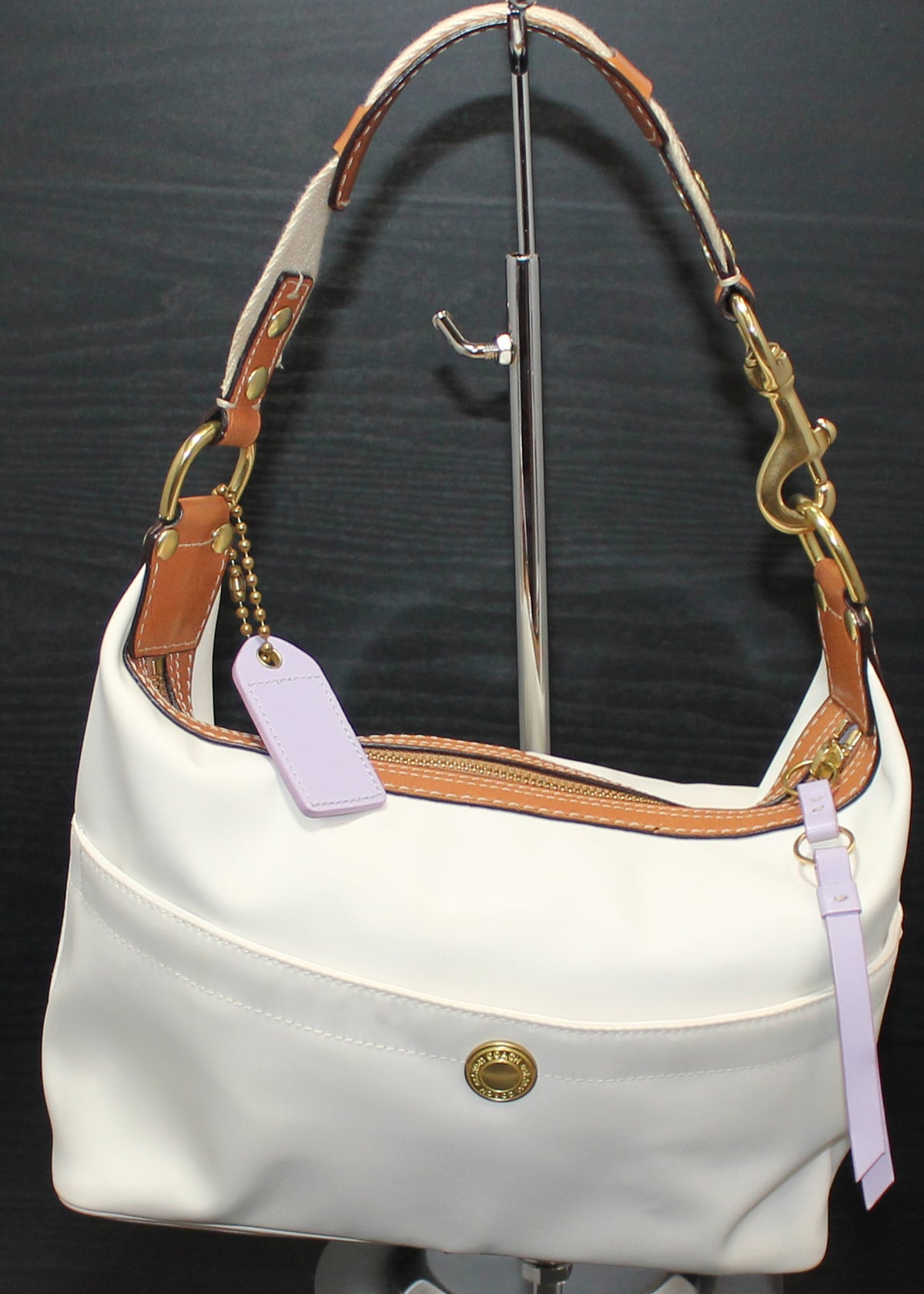 Coach Purse: F10798 White Canvas Shoulder Bag