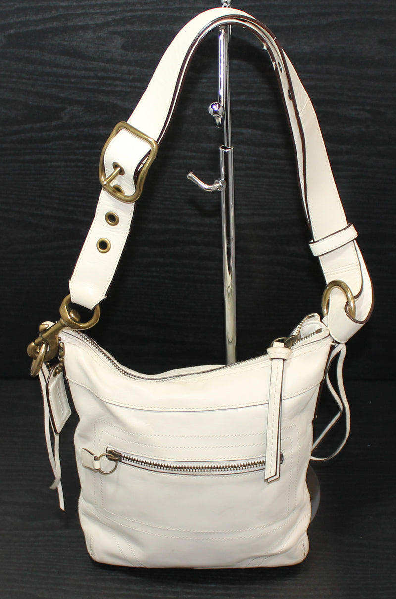 Coach White Brown Pink Tan Leather Canvas Small Purse Clutch Satchel Handbag  | eBay