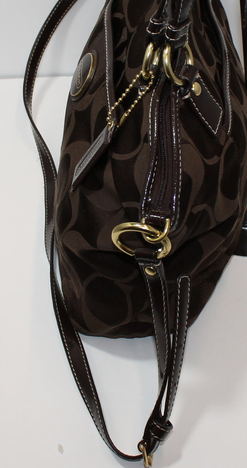 Coach Black & Gray Canvas Monogram Purse Bag Handbag Authentic Logo Shoulder