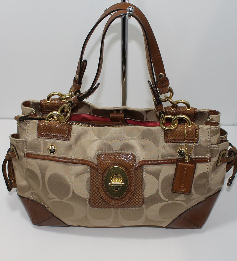 Coach Brown Signature Jacquard Canvas Soho Satchel Purse Handbag Buckle  Flap | eBay