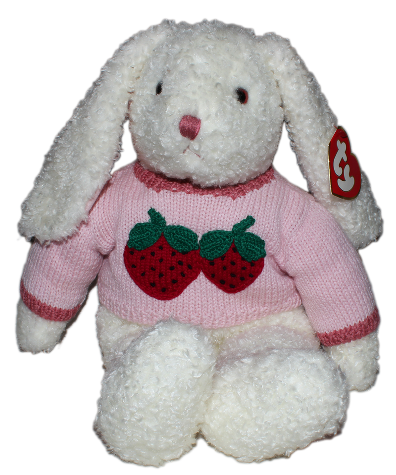 Ty Classics: Curly the White Bunny - Strawberry Sweater
