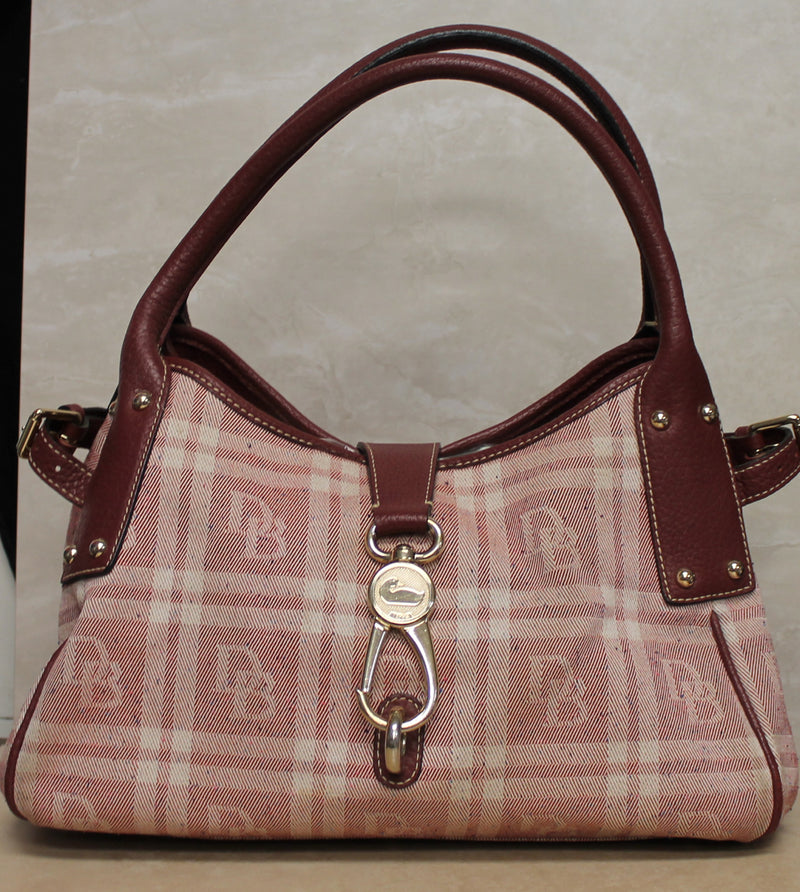 Dooney & Bourke Purse: Red Checked Tweed Signature Shoulder Bag