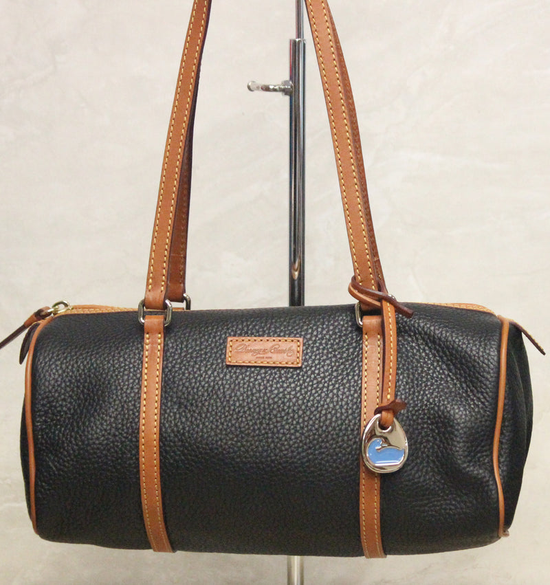 Dooney & Bourke Purse: Brown Leather Barrel Bag with Keychain