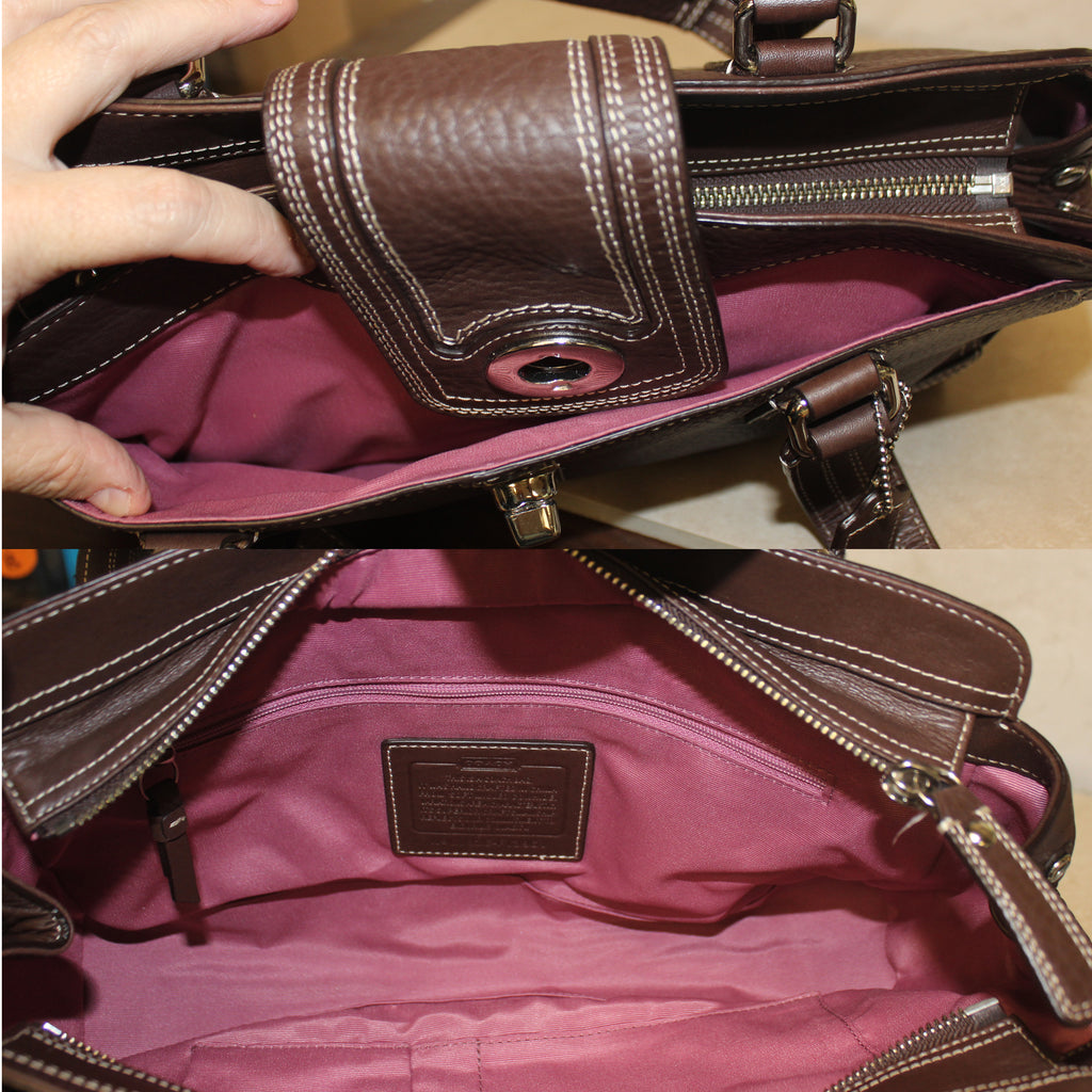 Buy the Coach Purple/Brown Signature Pleated Purse | GoodwillFinds