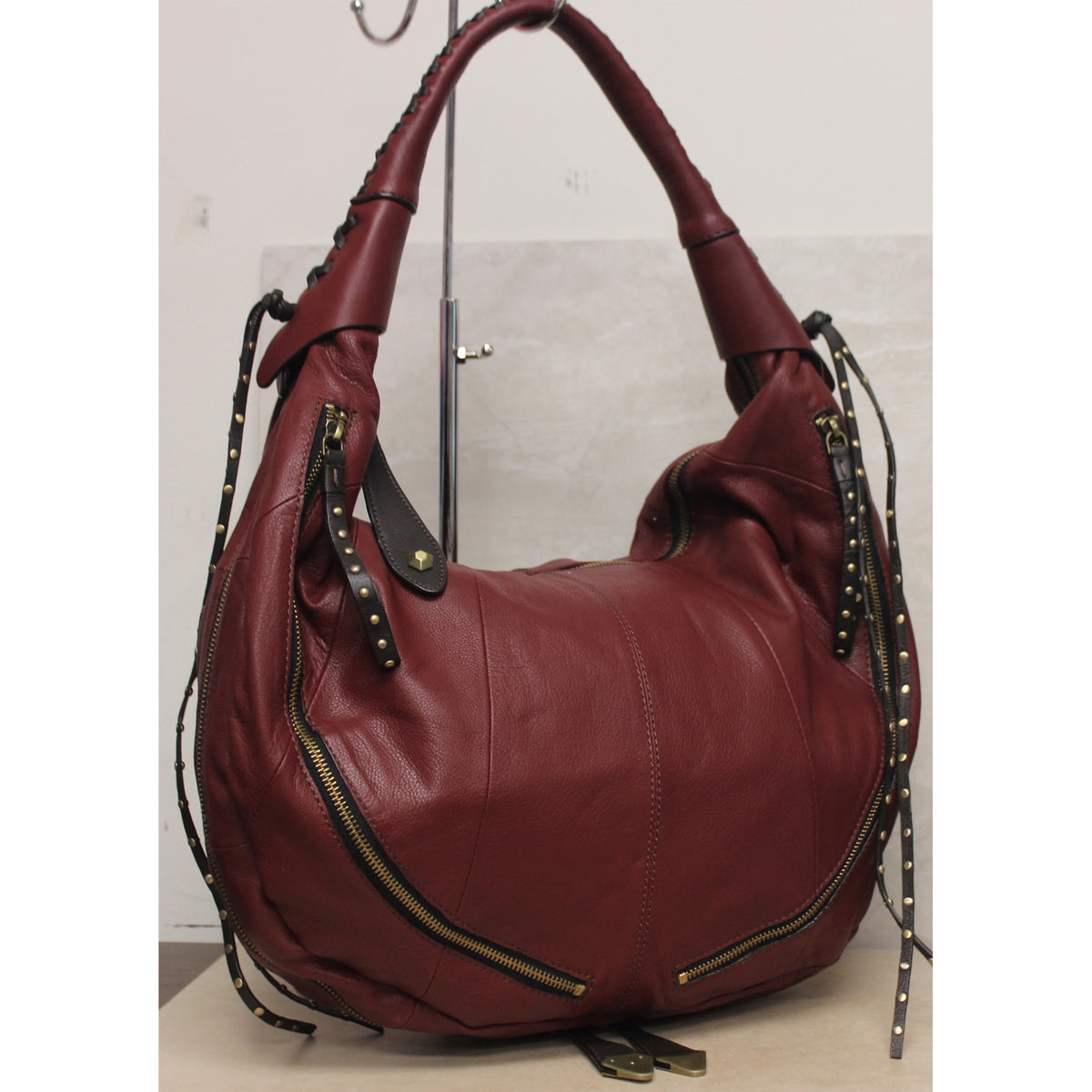 Oryany Purse Large Maroon Leather Hobo Bag