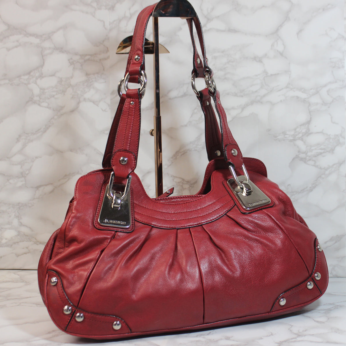 B Makowsky Purse Red Leather Shoulder Bag