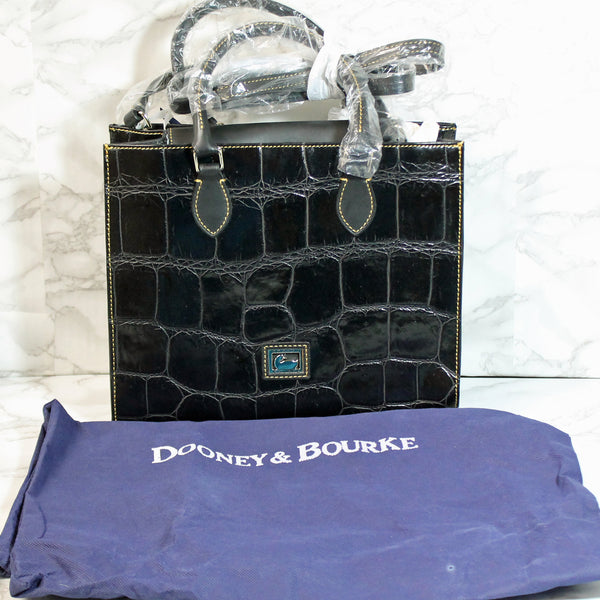 Dooney Bourke Purse Black Janine Embossed Croc Shoulder Bag