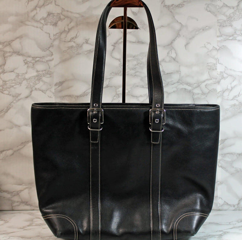 Coach Purse: 6491 Black Leather Hamptons Tote Bag